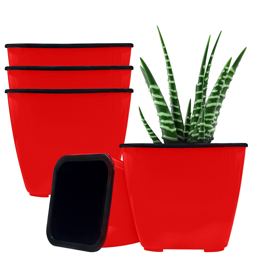 Self watering Square Indoor Plastic Double Pot- Red