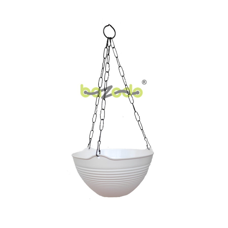 Fancy Hanging Pots with Metal Chain - White Color - Bazodo