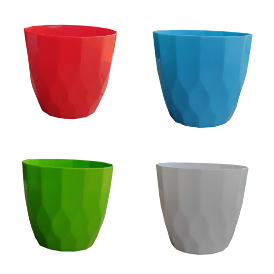 Orchid Indoor Tabletop Small Planter Plastic Pot Combo with Discount - 4 Pieces - (White, Red, Blue, Green) - Bazodo