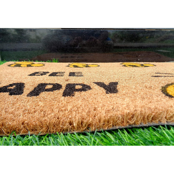 Bazodo Coir Door Mat -( 45 x 75 Cms) - Colour Printed And Biodegradable- Bee Happy