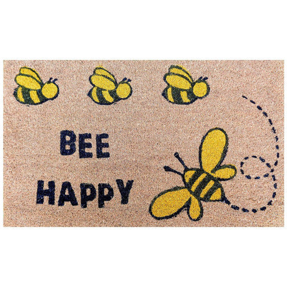 Bazodo Coir Door Mat -( 45 x 75 Cms) - Colour Printed And Biodegradable- Bee Happy