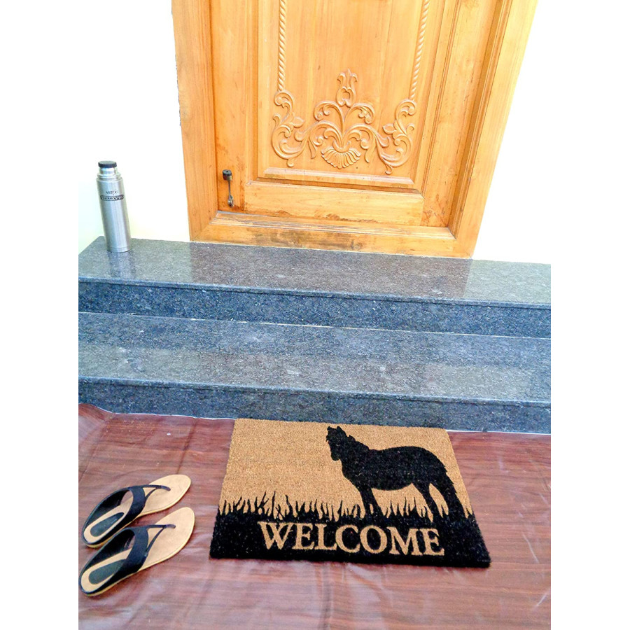 Coir Door Mat -( 40 x 60 Cms) - PVC Printed And Biodegradable - Welcome Horse Mat