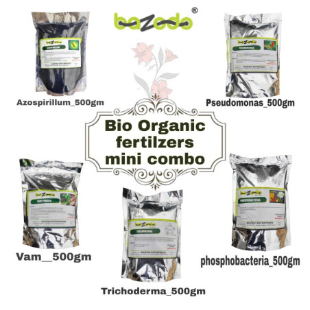 Bio Organic Fertilizers Combo (Mini Pack) - Azospirillum, Pseudomonas, Phosphobacteria, Trichoderma Viride, VAM - 500grams Each