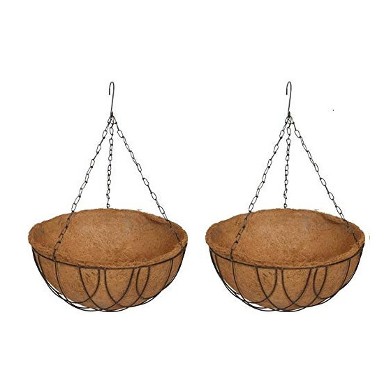 Coir Hanging Round Bigger Size Basket 14 INCH 1 Piece - Coco Gardening POTS with Stand - Flower PotS Hanger Garden Decoration In