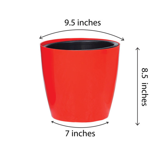 Self Watering Indoor Plastic Pot With Inner Pot Set - Red Color - Bazodo