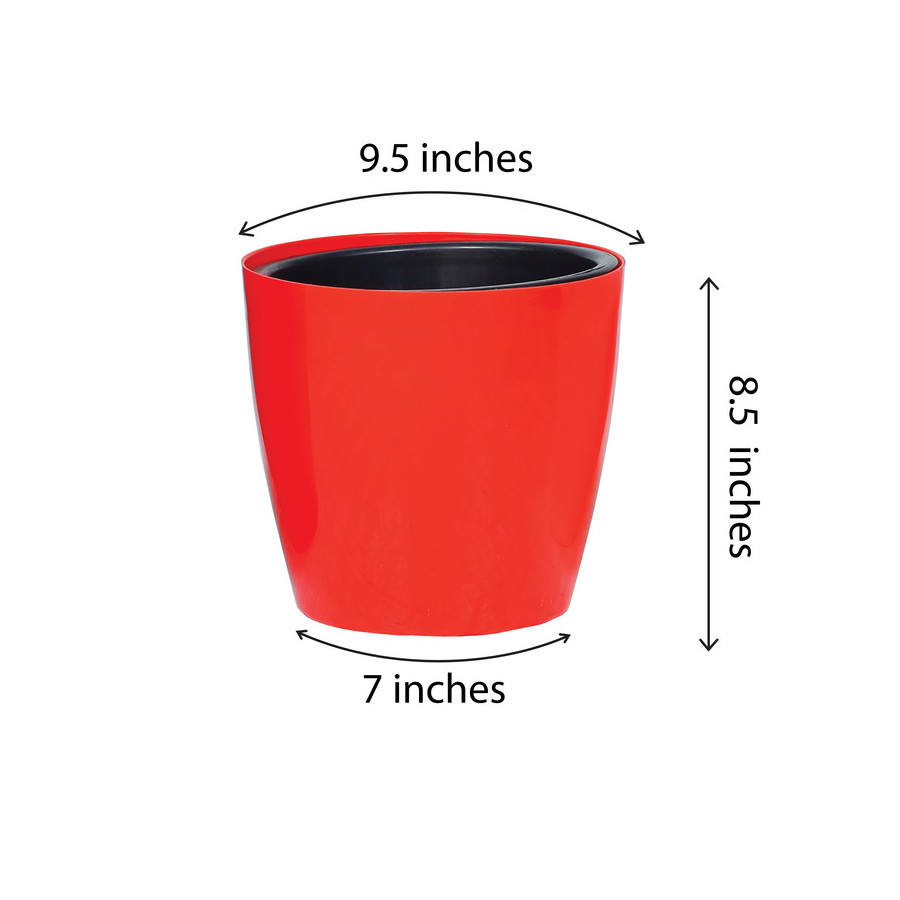Self Watering Indoor Plastic Pot With Inner Pot Set - Red Color - Bazodo