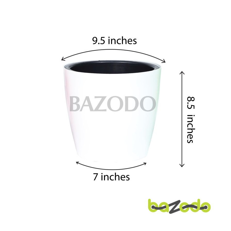 Self Watering Indoor Plastic Pot With Inner Pot Set - Royal White Color - Bazodo