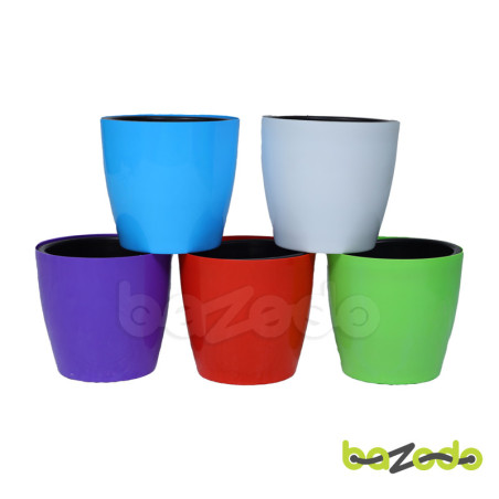 Self Watering Indoor Plastic Big Pots With Inner Pot Combo - 5 Pieces (Green, White, Red, Violet, Blue) - Bazodo