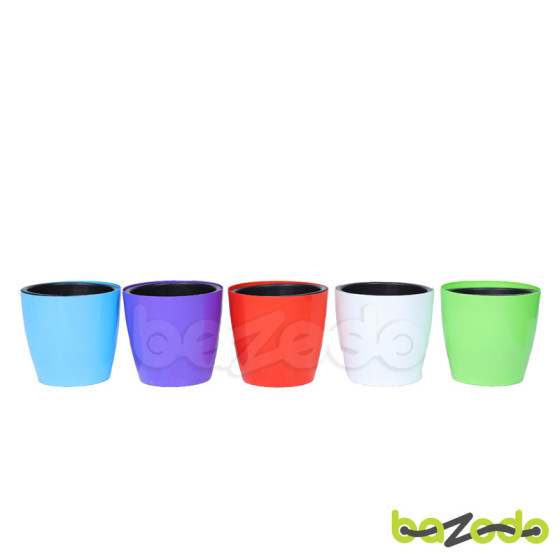 Self Watering Indoor Plastic Big Pots With Inner Pot Combo - 5 Pieces (Green, White, Red, Violet, Blue) - Bazodo