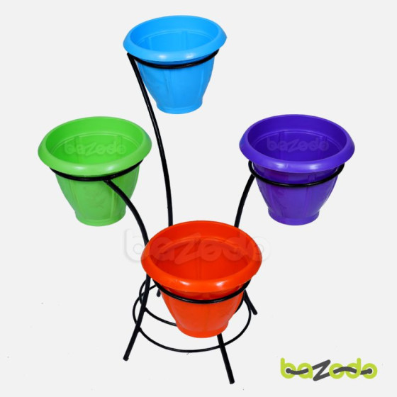 Designer Indoor Pots with Steel Stand & Virgin 6 inch Bell Pots - Bazodo