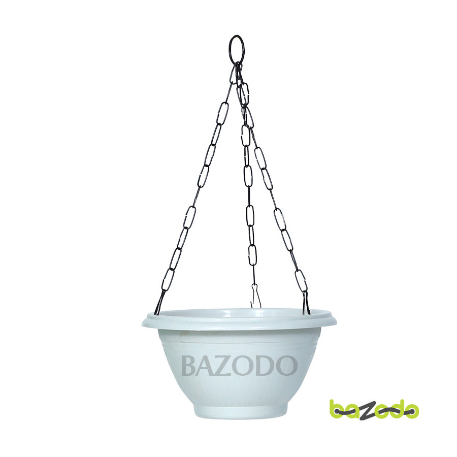 Plastic Hanging Planter Pot Plain Smart Model - Royal White Color - Bazodo