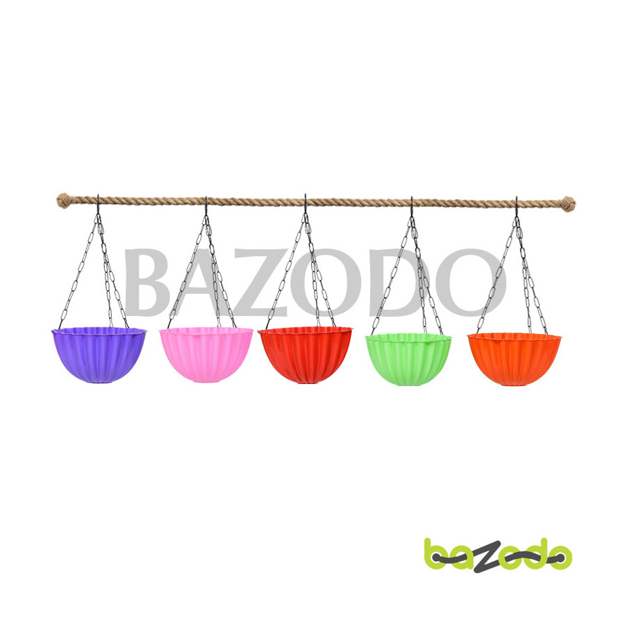 Plastic Hanging Planter Pot Designer Model - Combo Set - 5 Pieces (Violet, Grey, Green, Blue, Red) - Bazodo