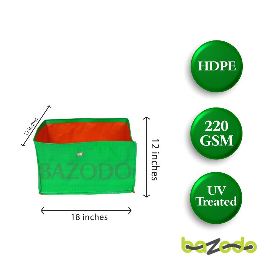 Bazodo - HDPE Grow Bag 18 x 12 x 12 inch ( 1.5 x 1 x 1 feet ) - Rectangular