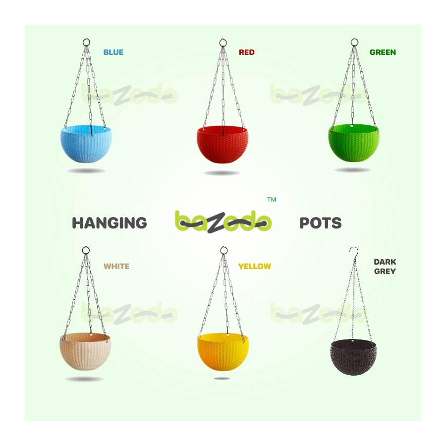 Combo Ultra Model Virgin Plastic Hanging Pots (6 Pieces) - (Red, Dark Grey, White, Green, Blue, Yellow) - Bazodo